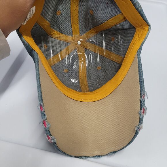 Distressed Denim Bling Ball Cap Rhinestone Floral Adjustable Size - Picture 7 of 9